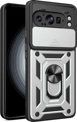 Image de Etui pour Google Pixel 8A, étui en silicone avec anneau et protection de l'appareil photo, argenté