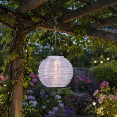 Produktbild von LED Solar Lampion - warmweiße LED - H: 21cm - D: 25cm - Lichtsensor - weiß