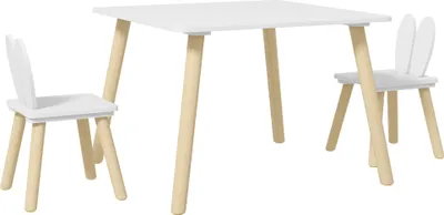 Produktbild von AIYAPLAY Kindertisch und 2 Stühle Set, Kindertisch mit Stühlen, Rückenlehnen mit Hasenohren, Kindertisch für Kinderzimmer, Spielzimmer, Weiß