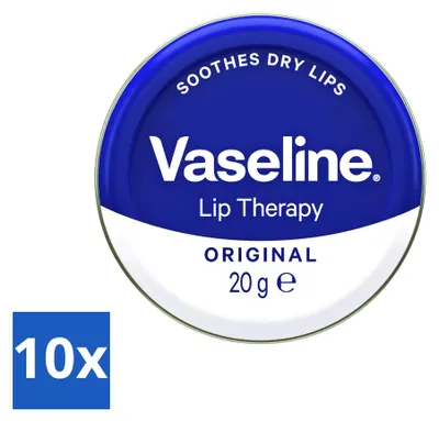Imagen del producto de 10 unidades de bálsamo labial Vaseline Original, 20 g cada uno. Paquete económico