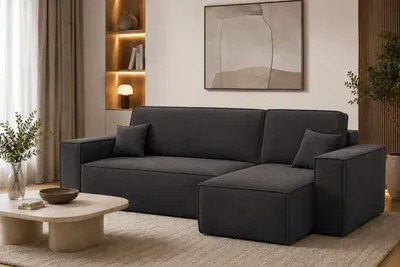 Produktbild von Kaiser Möbel Ecksofa L-Form mit Schlaffunktion und Bettkasten, Veloursstoff Bluvel, Schwarz, Rechts, BEST L