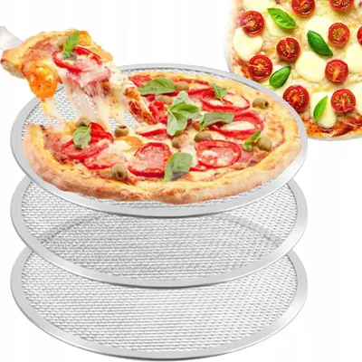 Produktbild von 3x Aluminium Pizza Backsieb Rund 30 cm mit Siebstruktur