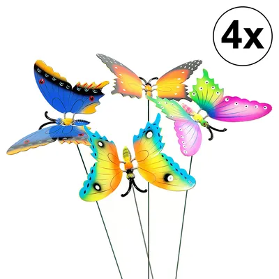 Produktbild von 4er Set Gartenstecker Schmetterling in 4 Designs ca 60,5cm