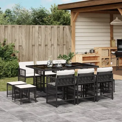 Produktbild von Möbel 11-tlg. Garten-Essgruppe mit Kissen Schwarz Poly Rattan - Sitzgruppe 3211686