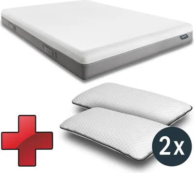 Produktbild von Viskoelastik-Matratze Sleezzz Premium 180 x 200 cm, Höhe 20 cm, Härtegrad H2/H3, mit Wendegriffen + 2 x Sleezzz® Smart höhenverstellbares Kissen