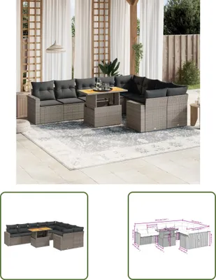 Produktbild von The Living Store 10-tlg. Garten-Sofagarnitur mit Kissen Grau Poly Rattan