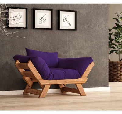 Image de Fauteuil de jardin en bois de pin et lin teck et violet - L 108 à 140 × P 75 cm - Imperméable