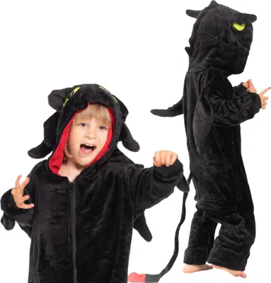 Obrázek produktu pro Nikcorp Oblek Pyžamo Dámské Dětské Onesie Postavička drak Černá 135-145