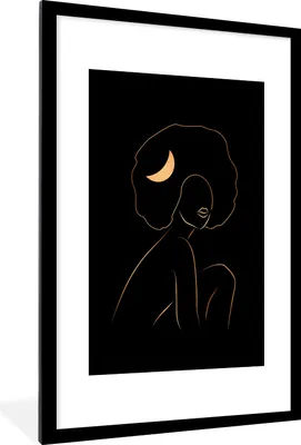 Produktbild von MuchoWow® Gerahmtes Poster Frau - Haarspange - Schwarz und Gold - Strichzeichnung 60x90 cm - Poster mit Schwarzem Bilderrahmen Wandposter Rahmen Foto Bilder - Dekoration - Wandposter Wohnzimmer - Hochwertig
