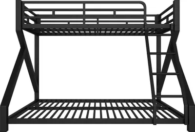Produktbild von Flieks Etagenbett 90x200cm/140x200cm mit Led, Kinderbett Bodenbett mit Rausfallschutz, Hochbett Metallbett mit Leiter, Stockbett Schwarz