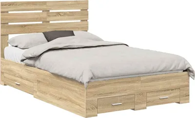 Produktbild von vidaXL Bettrahmen mit Kopfteil Sonoma-Eiche 120 x 200 cm Holzwerkstoff