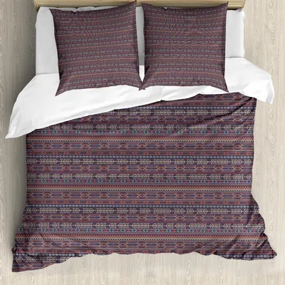 Produktbild von ABAKUHAUS Ethnisch Bettbezug Set, Ornamentales Muster mit Pfeilen und Dreiecken Motive aus indianischen Folklore, 155 x 220 cm + 80 x 80 cm, Mehrfarbig