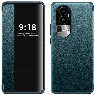 Obrázek produktu pro Pouzdro pro Oppo Reno10 tenkéPolyuretankožené klopové pouzdro s okénkem pro zobrazení zelené