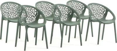 Image de lot de 6 chaises empilables en résine renforcée de fibre de verre pour l'extérieur, le jardin, les bars et les restaurants - design moderne inspiré de la nature - AMBRA - Vert sauge