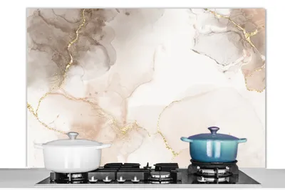 Obrázok produktu pre MuchoWow® Splashback Kuchyňa - Kuchynský backsplash - Ochrana steny pre sporák a drez Mramor - hnedý - zlatý 120x80cm Alu-Dibond (alternatíva k