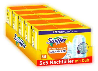 Produktbild von Swiffer Staubmagnet Nachfüllpackung, 25 Tücher (5×5) mit Febreze-Duft, Fängt Und