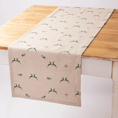 Produktbild von SCHÖNER LEBEN. Tischläufer Hirsch Edelweiß natur grün 40x160cm