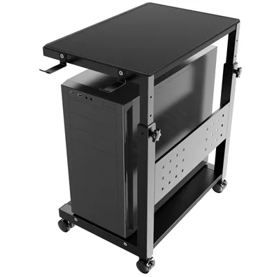 Produktbild von PC Tower Ständer mit Rollen, höhenverstellbar 52–77 cm, 2 Ebenen Computerwagen bis 40 kg pro Ebene, Schwarz
