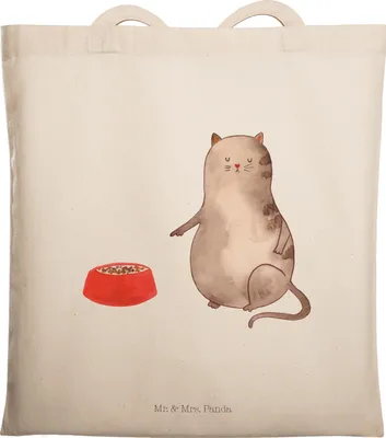 Produktbild von Mr. & Mrs. Panda Jutebeutel Katze Fressen - Transparent - Geschenk, Schultasche, Tote Bag, Shopping Tasche, Laptoptasche, Einkaufstasche