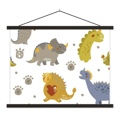 Produktbild von MuchoWow® Textilposter Dinosaurier - Kinder - Design - Jungen - Mädchen - Kinder 60x45 cm mit schwarzem Rahmen - Poster Schlafzimmer