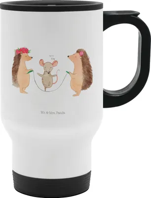 Produktbild von Mr. & Mrs. Panda Kaffeebecher To Go Igel Seilhüpfen - Weiß - Geschenk, Thermobecher, Seilspringen, Edelstahl-Thermobecher, trinkbecher mit deckel, Kinder, Maus