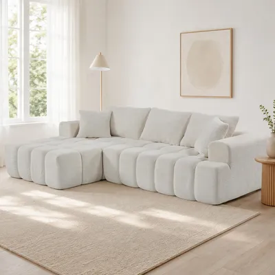 Produktbild von okwish klassisches Sofa mit Armlehnen und Schlaffunktion,Dreisitzer Ecksofa Tiefere Sitzfläch, Modulares Sofa Für Wohnzimmer,Weiß