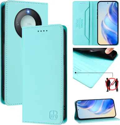 Produktbild von Lederhülle für Honor X9C Smart Hülle Flip Brieftasche Kartenfächern Ständer Schutzhülle Türkis