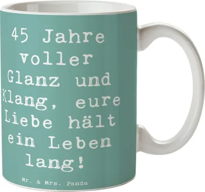 Produktbild von Mr. & Mrs. Panda Tasse Spruch 45. Hochzeitstag Messinghochzeit - Meeresbrise - Geschenk, Teetasse, Pott, Hochzeit, Heiraten, Band, Heirat, Kaffeebecher, handgefertigt