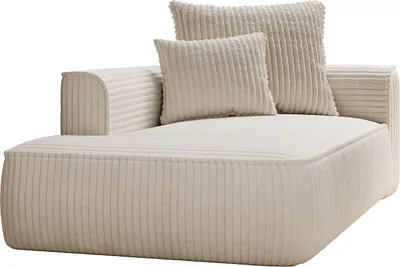 Produktbild von Chaiselongue für Linkshänder aus beigefarbenem, breit gestreiftem Cord - PINETA