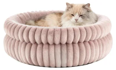 Immagine prodotto di Cuccia per gatti, rotonda, lavabile, in peluche, rosa, 61x61x23 cm