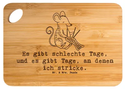 Produktbild von Mr. & Mrs. Panda vesperbrett Maus Stricken - Transparent - Geschenk, Schneidebrett, Küchenbrett, DIY, Frühstücksbrett, Holzbrettchen, holzschneidebrett