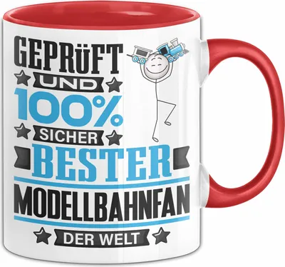Produktbild von Modellbahnfan Geschenk Lustiger Spruch für Modellbahnfan Geschenkidee Bester Modellbahnfan Der Welt (Rot)