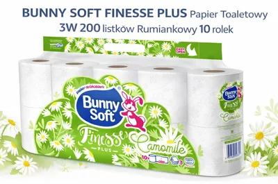 Produktbild von Bunny Soft Toilettenpapier 3-lagig, 200 Blatt pro Rolle, mit Kamille, 10 Rollen Packung