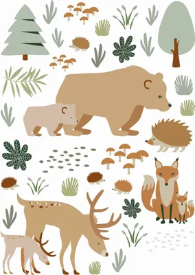 Produktbild von ESTAhome Wandtattoo Wald mit Waldtieren Beige und Mintgrün 47.5 x 66 cm