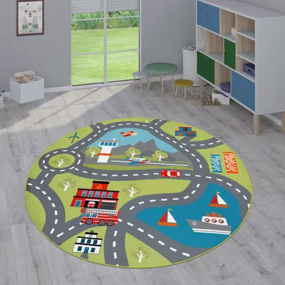 Produktbild von Kinder-Teppiche, Kurzflor-Teppiche für Kinderzimmer mit vers. Designs Spielteppiche Bunt Grösse 160 cm Rund