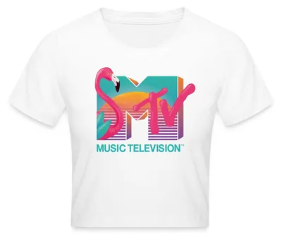 Produktbild von Spreadshirt MTV Music Television Flamingo-Logo Crop Top, L, Weiß