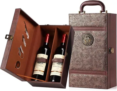 Productafbeelding van Wijngeschenkdoos van Polyurethanleer met 4 accessoires - Sommelier set met deksel en handvat - Organizer voor bruiloft - Verjaardag - Feest - Reizen