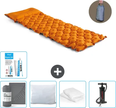 Produktbild von Intex Campingmatte – 1 Person – 71 x 191 x 11 cm – Orange – im Lieferumfang enthalten Spannbettuch - Küssen - Pumpe - Reperaturset en Kissenschutz