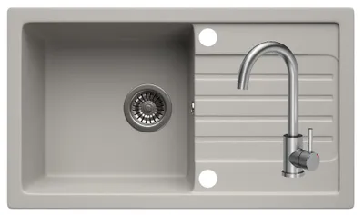 Produktbild von MIT ARMATUR - LINDBERGH® Granitspüle Grau "PRO33 + 1-Helia" inkl. Siphon + Seifenspender Küchenspüle Einbauspüle KÜCHE Spüle