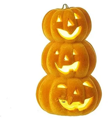 3er-Set Kürbisse aus Samt, beleuchtet, Halloween-Deko