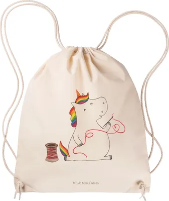 Produktbild von Mr. & Mrs. Panda Jutebeutel Einhorn Näherin - Transparent - Geschenk, sporttasche klein, Häkeln, Rucksackbeutel, Nähen, Turnbeutel, wander rucksack, Unicorn, Freundin
