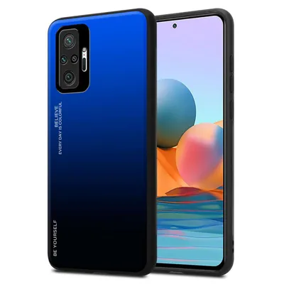 Produktbild von Cadorabo Hülle für Xiaomi RedMi NOTE 10 PRO in BLAU - SCHWARZ Zweifarbige Schutzhülle aus Tempered Glas und TPU Silikon Back Case Cover Etui Handy Hülle
