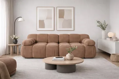 Zdjęcie produktu dla Sofa modułowa dwuosobowa, tkanina welurowa Salvador, Ciemnobeżowy, Selia