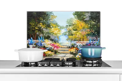 Obrázok produktu pre MuchoWow® Splashback Kuchyňa - Kuchynský backsplash - Ochrana steny pre sporák a drez Maľba - Kvety - Príroda - Olejomaľba 60x40cm Alu-Dibond