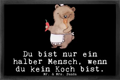 Produktbild von Mr. & Mrs. Panda Bodenvorleger Koch Herz 50 x 75 cm - Schwarz - Geschenk, Schmutzfangmatte, Sternekoch, Schmutzmatte, Spruch, fußmatte, Chefkoch, Gummimatte, Restaurant