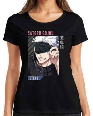 Zdjęcie produktu dla Satoru Gojou Jujutsu Kaisen Anime Otaku Blindfold White Hair Ladies T-Shirt, Czarny, L