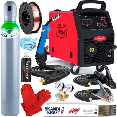 Produktbild von Ideal TECNO MIG 250/2 PRO 230V / 400V Profi Schutzgasschweißgerät mit 250 A und Fahrwerk - MMA - Induktivität und Lötschweißen - Set Professional