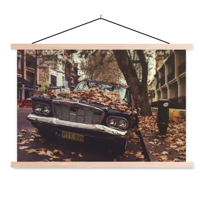 Produktbild von MuchoWow® Textilposter Auto - Herbstblätter - Landleben 60x40 cm mit holzfarbenen Rahmen - Bilder
