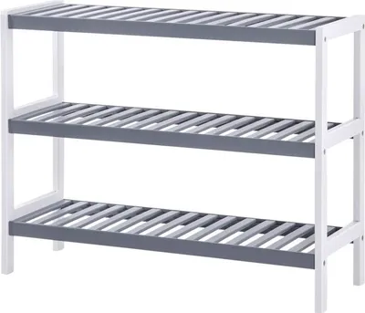 Immagine prodotto di Scaffale per scarpe Rootz – Scaffale a 3 ripiani – Scaffale in bambù – Scaffale grande per scarpe – Organizer per scarpe – Scaffale porta scarpe – Scaffale espositore per scarpe – Bianco/Grigio – 70 x 55 x 26 cm
