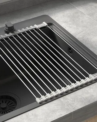 Productafbeelding van Unyqoos® Afdruiprek voor roestvrijstalen spoelbakken, grijs, inklapbaar en afneembaar – Inzetstuk voor spoelbak, 43 x 30 cm (uitgeklapt 43 x 35 cm)